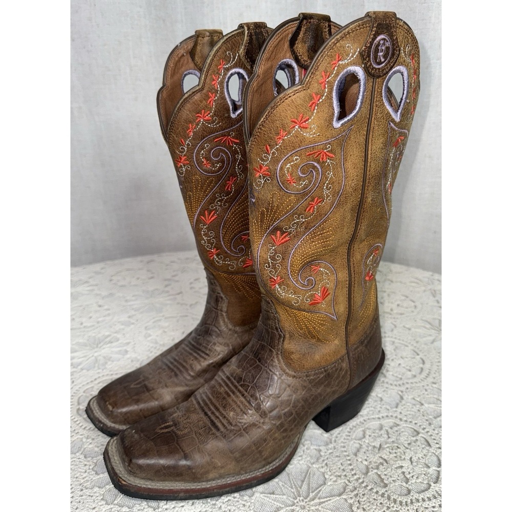 Tony Llama Women's 8.5 Cowgirl Boots Floral Western Embroidered Leather Cowboy